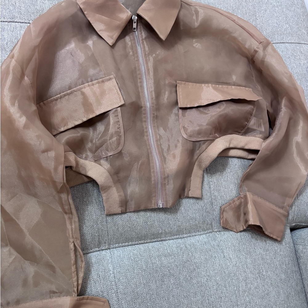 AKIRA Sheer Tan Bomber Jacket
